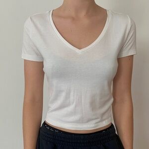 White Vneck crop tee